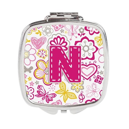 Carolines Treasures CJ2005-NSCM Letter N Flowers & Butterflies Pink Compact Mirror